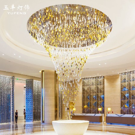 Large leaf chandelier in lobby