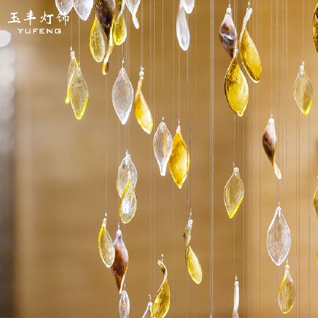 Large leaf chandelier in lobby