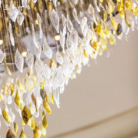 Large leaf chandelier in lobby